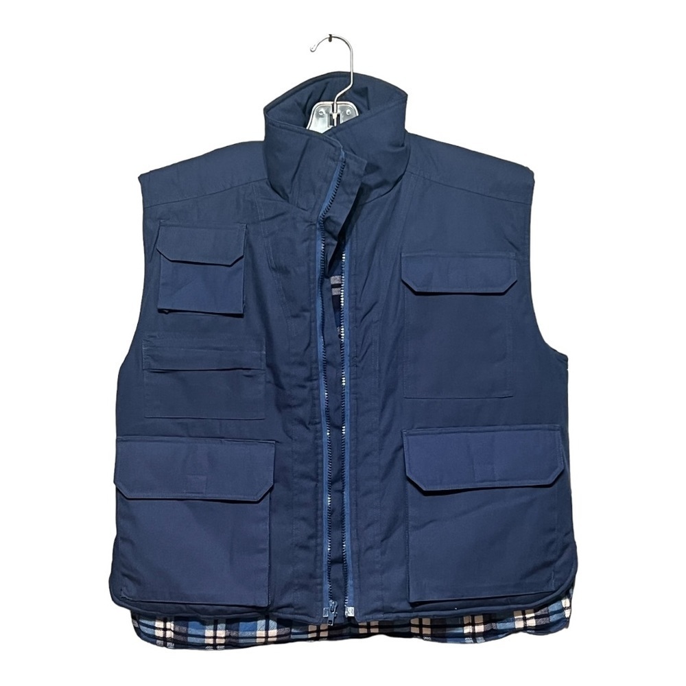 Rampage Vintage Blue Plaid Flannel Lined Fisherman Vest Men Size Medium